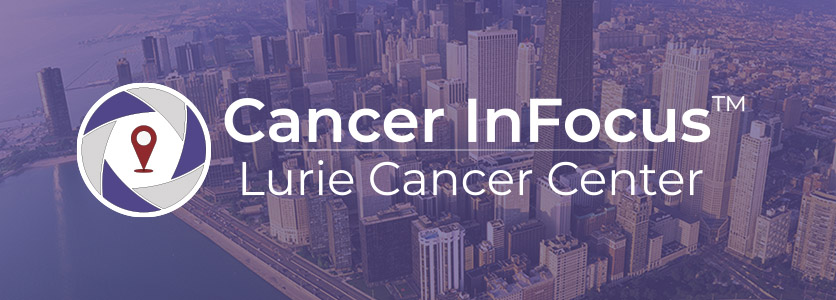 image of Chicago with text superimposed: Cancr inFocus / Lurie Cancer Center