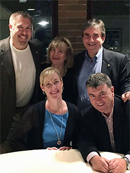 H Foundation President, John Rot, Kathy Green, and Leon Platanias. Seated: H Foundation Executive Director, Kate Harken and Francis Giles, MD, Deputy Director of the Lurie Cancer Center