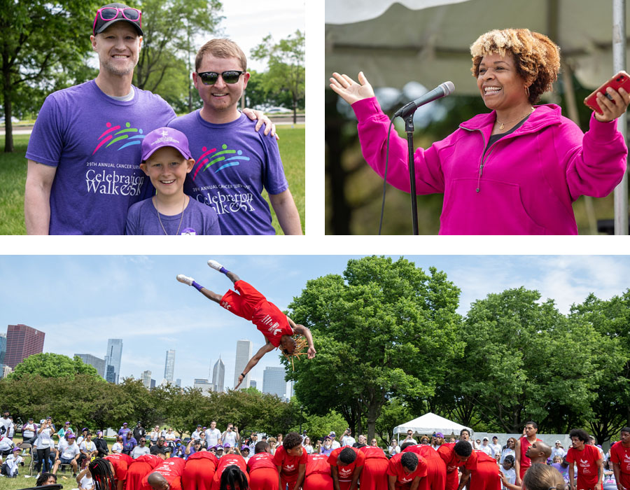 Photo collage of participants, a speaker, and the Jesse White Tumblers.