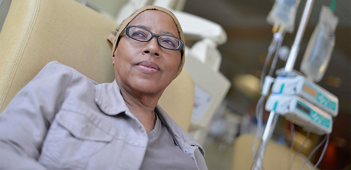 Patient in infusion clinic